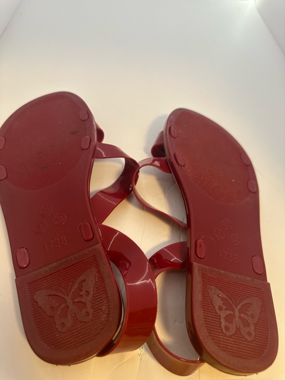 Women’s Burgundy Strappy Jelly Sandals with Ankle Loop Size 9 - Picture 4 of 4